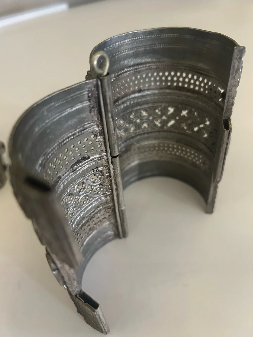 Ornate Silver-Tone Decorative Cuff with Red & Green Stones from India